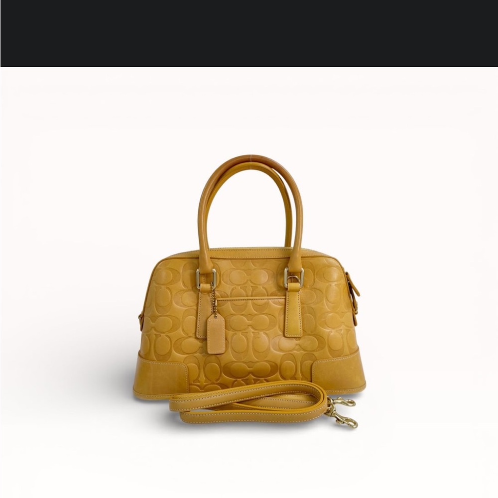 Vintage Coach 7011 Embossed French Calf Leather Two Way Satchel Mustard Yellow